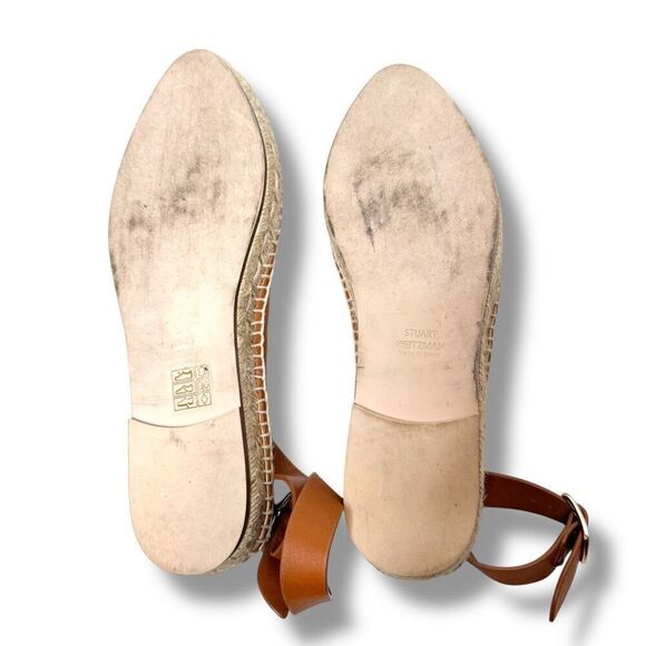Stuart Weitzman Toga Cognac Brown Leather Ankle Wrap Espadrille Women’s Size 7 M - Picture 11 of 13